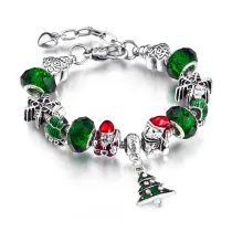 Christmas Gift Women's Xmas Tree Santa Claus Snowflake Big Green Bead Crystal Charm Chain Jewelry Bracelet