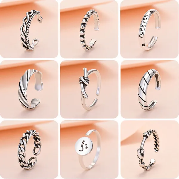 9PCS Silver Vintage Love Forever Stackable Finger Punk Rings Set