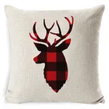 Home Decoration Red Plaids Elk Deer Pillow Cushion Cover Pillowcase