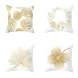 4PCS Home Cotton Decorative Gold Leaves Throw Pillow Case Cushion Covers For Sofa Couch Bed Chair