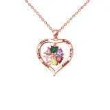 Hollow Out Diamond Heart Birthstones Necklace with Name Engraved Custom Gift For Mom Friends