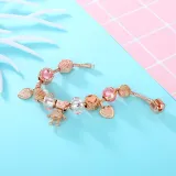 Women Rose Gold Robot Love Beaded Bracelet Pink Crystal Charm Beads Bracelet