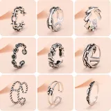 9PCS Silver Vintage Daisy Footprint Stackable Finger Punk Rings Set