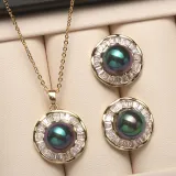 Mother's Day Gift Diamante Shell Pearl Flower Necklace Earrings Jewelry Set with Box