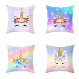 4PCS Rainbow Unicorn Home Cotton Decorative Throw Pillow Case Cushion Covers