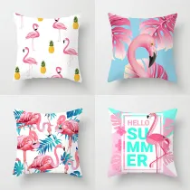 4PCS Pink Flamingos Home Cotton Decorative Throw Pillow Case Cushion Covers For Sofa Couch Bed Chair