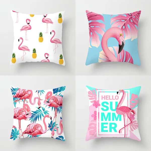4PCS Pink Flamingos Home Cotton Decorative Throw Pillow Case Cushion Covers For Sofa Couch Bed Chair