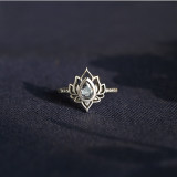 Sterling Silver Lotus Flower Diamond Ring Jewelry Gifts