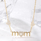 Mom Letter Heart Copper Zircon Heart Letter Pendant Necklace Gift For Mother's Day