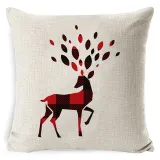 Home Decoration Red Plaids Elk Deer Pillow Cushion Cover Pillowcase