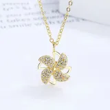 Gold Sunflower Clover Windmill Rotating Opening Ring Necklace Earring Jewelry Set