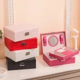 Two Layer PU Leather Jewelry Box with Lock For Girls and Women