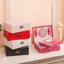 Two Layer PU Leather Jewelry Box with Lock For Girls and Women