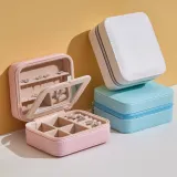 Rectangle Zipper Type PU Leather Jewelry Box with Mirror For Girls and Women