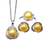 Freshwater Pearl Clover Diamante Necklace Ring and Earrings Jewelry Set Gift For Mother's Day