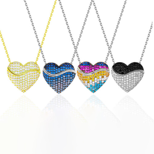 Full Diamond Colourful Opened Heart Necklace Pendant Jewelry Gift For Mom