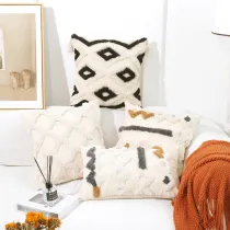 Plush Bohemian Boho Tufted Geometric Style Living Room Sofa Decorative Soft Pillowcase Cushion Cover With Tassels
