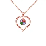 Hollow Out Diamond Heart Birthstones Necklace with Name Engraved Custom Gift For Mom Friends
