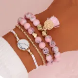 Pine Stone Tassel Four Piece Set Clavicle Chain Jewelry Bracelet