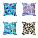 4PCS Home Cotton Decorative Rhombus Printing Throw Pillow Case Cushion Covers For Sofa Couch Bed Chair