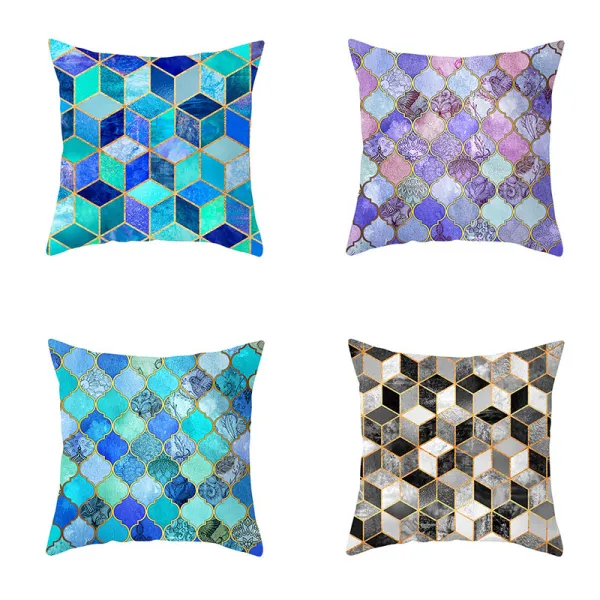 4PCS Home Cotton Decorative Rhombus Printing Throw Pillow Case Cushion Covers For Sofa Couch Bed Chair
