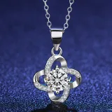 Sterling Silver Zircon White Diamond Clover Clavicle Pendant Chain Jewelry Necklace