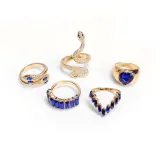 5PCS Snake Shape Gem Heart Vintage Knuckle Stackable Finger Rings Set