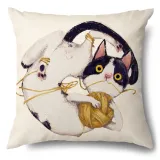 4PCS Home Cotton Decorative Cute Cartoon Cat Throw Pillow Case Cushion Covers For Sofa Couch Bed Chair
