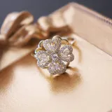 Gold Sunflower Clover Windmill Rotating Opening Ring Necklace Earring Jewelry Set