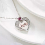Silver Heart Mom Necklace Diamond Jewelry Birthday Mother's Day Gift for Women