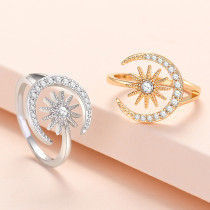 Sun and Moon Diamond Adjustable Stackable Finger Rings