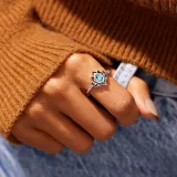 Sterling Silver Lotus Flower Diamond Ring Jewelry Gifts