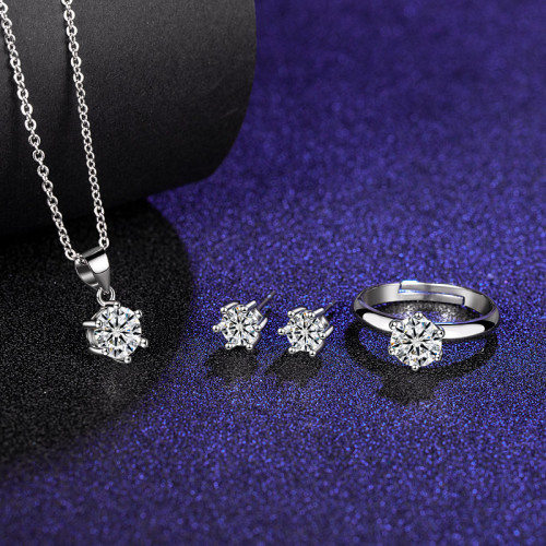Classic Silver Zircon Diamond Pendant Chain Jewelry Earrings Necklaces Rings Jewelry Sets