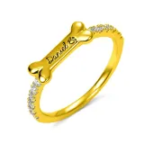 Custom Dog Name Bone Ring Sterling Silver Moissanite Drill Ring for Dog Lover