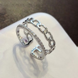 Double Row Chain Silver Diamond Ring Jewelry Gifts