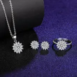 Silver Zircon Diamond Sunflower Pendant Chain Jewelry Bracelet Earrings Necklaces Rings Jewelry Sets