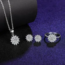 Silver Zircon Diamond Sunflower Pendant Chain Jewelry Bracelet Earrings Necklaces Rings Jewelry Sets