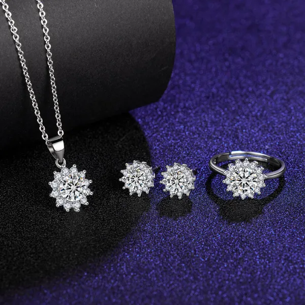 Silver Zircon Diamond Sunflower Pendant Chain Jewelry Bracelet Earrings Necklaces Rings Jewelry Sets