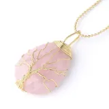 Drop-shaped Natural Crystal Stone Gold Tree of Life Chain Jewelry Necklace