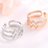 Fashion Jewelry Pure Silver Double Wave V-Shape Diamond Ring for Women With Gift Box