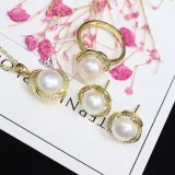 Freshwater Pearl Clover Diamante Necklace Ring and Earrings Jewelry Set Gift For Mother's Day