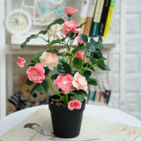 Artificial Plant Potted Rosa Multiflora Flower Green Plant Bonsai Decoration