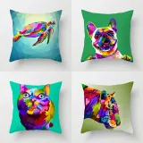 4PCS Home Cotton Decorative Colorful Animals Throw Pillow Case Cushion Covers For Sofa Couch Bed Chair
