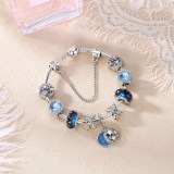 Women Blue Star Silver Beaded Zircon Diamond Crystal Charm Bracelet Bangle