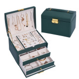 Three Layer Leather Drawer Jewelry Box with Lock For Girls and Women