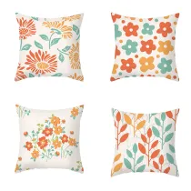 4PCS Home Cotton Decorative Flower Throw Pillow Case Cushion Covers For Sofa Couch Bed Chair