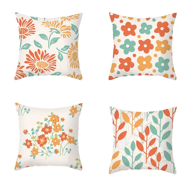 4PCS Home Cotton Decorative Flower Throw Pillow Case Cushion Covers For Sofa Couch Bed Chair