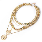 Multilayer Circle Card Pendant Chain Jewelry Necklace