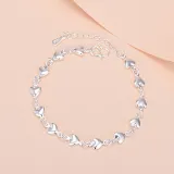 Silver 4 Leaf Clover Antlers With Round Beads Heart Clavicle Pendant Chain Jewelry Bracelet