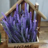 Artificial Lavender Eucalyptus with LED Hollow Out Wooden House Hanging Pendant Decoration